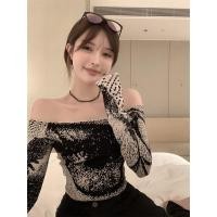 ราคา เสื้อยืดแขนยาว เปิดไหล่ แบบเข้ารูป แบบบาง เข้ารูป สําหรับผู้หญิง (24471751713)