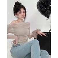 ราคา เสื้อยืดแขนยาว เปิดไหล่ข้างเดียว เข้ารูป แฟชั่นฤดูใบไม้ผลิ สไตล์ใหม่ สําหรับผู้หญิง (24471751662)