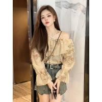 ราคา เสื้อเชิ้ตเปิดไหล่ข้างเดียว พิมพ์ลาย ทรงหลวม เข้ากับทุกการแต่งกาย แฟชั่นฤดูร้อน สไตล์เรโทร (24421743727)