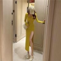 ราคา GINA เดรสยาว แขนยาว สีทึบ เอวสูง สไตล์เกาหลี เดรสเซ็กซี่ผ่าผ่าผ่าข้าง เดรสทรงเอคอเหลี่ยม (10544707672)