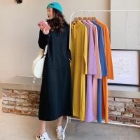 ราคา Korean GINA ชุดเดรสยาว Uniqlo สีทึบ ผ้าฝ้าย แขนยาว ที่คลุมด้วยผ้า สีน่ารัก สไตส์เกาหลี (14735369495)