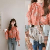 ราคา เสื้อชีฟองลายดอกผู้หญิงหลวม เสื้อเชิ้ตแขนยาวเกาหลีคอกลม (23166300473)