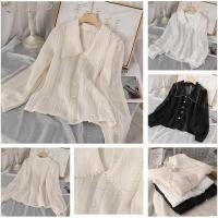 ราคา ตกแต่งด้วยไขมุกของปก เสื้อเชิ้ตแขนยาวสไตล์เกาหลี เสื้อตุ๊กตาผู้หญิงสีขาว เสื้อเชิ้ตสีพื้นสีเบจ (14092818797)