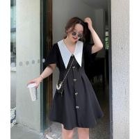 ราคา ส่งด่วน เดรคนอ้วนไซ์ใหญ่ oversize ชุดเดรสสีดำปิดหน้าท้องวินเทจฝรั่งเศสคอวีลดอายุ เดรสผู้หญิงสั้นทรงเอ สวยมาก (22885712114)
