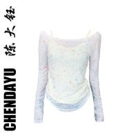 ราคา เสื้อยืดแขนยาว เปิดไหล่ข้างเดียว พิมพ์ลาย Yu Chen Da R7 แฟชั่นฤดูร้อน สําหรับผู้หญิง (25975044642)