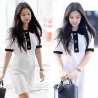 ราคา Jennie ชุดเดรสสไตล ์ เดียวกันฝรั ่ งเศส Chanel สไตล ์ ฤดูร ้ อนโปโลถักสีขาวหญิงแขนสั ้ น Jin Zhini กระโปรง S53N (25929915316)