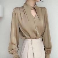 ราคา เสื้อเชิ้ต คอวี ผ้าซาติน สไตล์ฮ่องกง สําหรับผู้หญิง HG29 (24417798229)