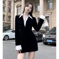 ราคา เดรสทรงเข้ารูป ปลายแขนแต่งผ้าพริ้ว มินิเดรสสีดำแขนยาวผ้ากำมะหยี่ (22056680538)