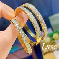 ราคา Diamond Gelang Tangan Perempuan Bangles for Women Gold Bangle Stainless Charm Bracelets Jewelry Gift手鐲 (22864545230)