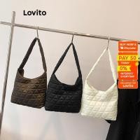 ราคา Lovito Casual Plain Padded Zipper Shoulder Tote Bag for Women L60AD152 Brown Off White Black Tas Jinjing Bahu Ritsleti (29550224248)