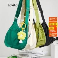 ราคา Lovito Casual Plain Pocket Canvas Adjustable Straps Hobo Bag for Women L46BA004 Light Green Off White Green Black Lovi (28050247503)