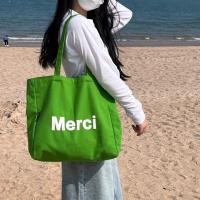ราคา Merci กระเป๋าสะพายไหล่ ผ้าแคนวาส สีเขียว SWA ความจุขนาดใหญ่ สีขาว แฟชั่นเรียบง่าย (19795102580)