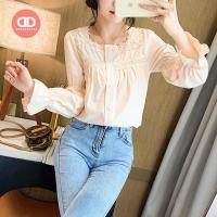 ราคา พร้อมส่ง เสื้อแขนยาวคอเหลี่ยม ออกแบบลูกไม้ เสื้อเชิ้ตแขนยาว 8729 (18491661533)