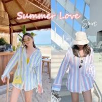 ราคา โค้ด WUMBATE ลด 60 SUMMER LOVE SHIRT เสื้อเชิ้ตลายทางสลับสีนีออนสไตล์โคเรีย ผ้าคอตตอน (16259675187)