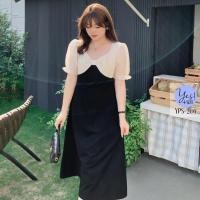 ราคา ชุดเดรสยาวสาวอวบ อก 38 50 นิ้ว เดรสสีดำ คอโบว์สีครีมวิ้งๆ แขนตุ๊กตา ลุคคุณหนู YPS 205 (20993356165)