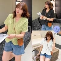 ราคา เสื้อแขนสั้นสาวอวบ อก 38 49 นิ้ว ผ้าลูกไม้ระบายเป็นชั้นๆ กระดุมจริง ใส่เป็นเสื้อคลุม Blazer ได้ YPS 110 (19333438576)