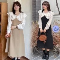 ราคา ชุดเดรสยาวสาวอวบ อก 38 50 นิ้ว เดรสแขนยาวคอปกระบาย2ชั้น แขนสีครีมวิ้ง สีดำ สีน้ำตาล YPS 118 (21152290966)