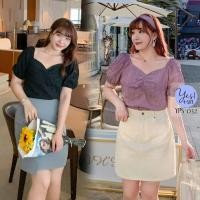 ราคา เสื้อแขนสั้นสาวอวบ อก 38 52 นิ้ว ผ้าบับเบิ้ล คอเหลี่ยม จับจีบกลางอก แขนตุ๊กตา YPS 032 (9708281505)