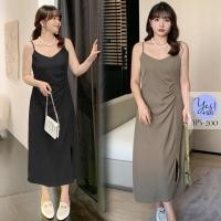 ราคา ชุดเดรสสายเดี่ยวสาวอวบ อก 36 48 นิ้ว เดรสยาวสายเดี่ยว จีบเอวข้าง สีดำ น้ำตาล YPS 200 (23552388995)