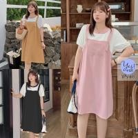 ราคา ชุดเดรสสั้นสาวอวบ อก 38 56 นิ้ว เดรสโอเว่อไซส์ เอี๊ยมหลอก 3 สี ดำ น้ำตาล ชมพู YPS 168 (22967997152)