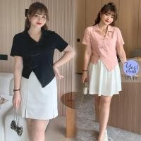 ราคา เสื้อยืดแขนสั้นสาวอวบ อก 38 56 นิ้ว ผ้าคอตต้อนเนื้อนุ่ม ยืดดีมาก คอปก แต่งกระดุมจีน ชายแหลม สีชมพู ดำ YPS 113 (20740620457)