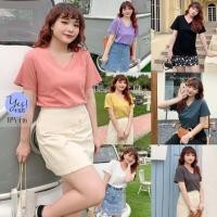 ราคา เสื้อยืดแขนสั้นสาวอวบ อก 38 52 นิ้ว เสื้อยืดคอตต้อน 100 คอวี เสื้อเบสิก 7 สี YPS 136 (22809572060)