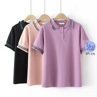 ราคา เสื้อโปโลสาวอวบ อก 40 52 นิ้ว คอปก ปลายปก แขนระบายตัดขอบเขียว สีดำ ชมพู ม่วง YPS 126 (20661486802)