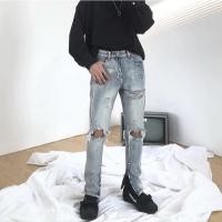 ราคา กางเกงยีนส์ผู้ชาย stretch zipper jeans ปลายขาซิป ยีนส์ขาดเข่า ขาดเข่า ฮิปฮอป mnml m1 (17524724240)