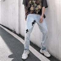 ราคา กางเกงยีนส์ทรงกระบอกเล็กผู้ชาย Black cross jeans ฮิปฮอป กางเขน (15013582187)