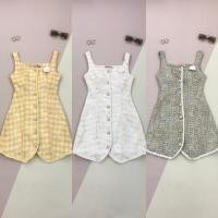 ราคา LISA A0288 ชุดเดรสกระโปรงคอเหลี่ยมสายเดี่ยวพิมพ์ลายดีเทลกระดุมหน้า (24574732379)