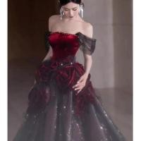 ราคา ชุดเดรสยาว ชุดราตรีเซ็กซี่ ลายดอกไม้ สีแดง สไตล์เจ้าหญิง สําหรับเพื่อนเจ้าสาว (24816993730)