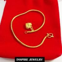 ราคา Inspire Jewelry สร้อยข้อมือสำหรับเด็กลายกระดูกงูกลมขัดเงา ห้อยหัวใจทองตอกลาย ยาว 14cm พร้อมถุงกำมะหยี่ (971288201)
