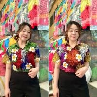 ราคา เสื้อลายดอก T2 สงกรานต์ ผ้าคัตตอน มีทรงตรงและเข้ารูป ไซส์ใหญ่ (28450648782)