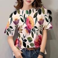 ราคา มีสินค้า 2567เสื้อยืดดีไซน์แฟชั่นสตรี เสื้อลายดอกสวยๆ เสื้อฮาวายลำลอง (27950491419)