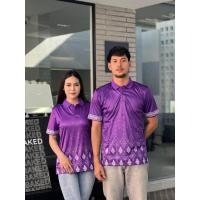 ราคา เสื้อโปโลลายไทยหน่วยงานลายขอ ลายดอกพุ่มข้าวบิณฑ์ สีม่วง (25669251676)