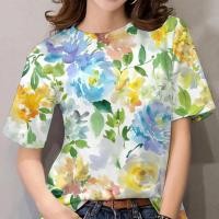 ราคา เสื้อยืดสงกรานต์2567 เสื้อยืดลายดอกสงกรานต์ Hawaiian Shirt Casual Women s Loose Vacation T Shirt (25631035833)