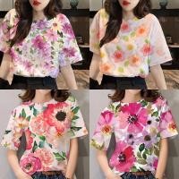 ราคา เสื้อยืดสงกรานต์2567 เสื้อยืดลายดอกสงกรานต์ Hawaiian Shirt Casual Women s Loose Vacation T Shirt (25431035825)