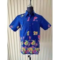 ราคา เสื้อเชิ้ตบาติกสีน้ำเงินลายปลาทะเล (25970384702)