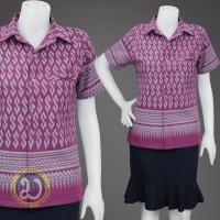 ราคา เสื้อเชิ้ตผู้หญิงสีชมพู สีม่วงแดง ลายขอ ผ้าไทย (25870391930)