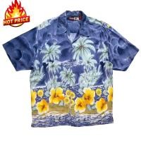 ราคา เสื้อฮาวาย ลายดอกชบา ทานตะวัน ต้นมะพร้าว พื้นสีน้ำเงิน (25267019800)
