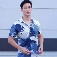 ราคา เสื้อฮาวายแขนสั้น เสื้อเชิ้ตทรงฮาวาย เสื้อเชิ้ต สีเทา ดำ พร้อมส่ง ไม่มีกระเป๋า (24979162583)