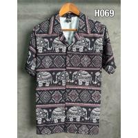 ราคา พร้อมส่งจากไทย เสื้อลายช้าง เสื้อฮาวาย แขนสั้น ผ้าไหมอิตาลี ทรงโอเว่อไซส์ H069 (25857876032)