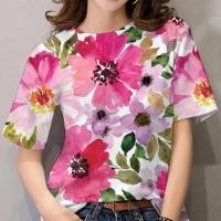 ราคา เสื้อยืดสงกรานต์2567 เสื้อยืดลายดอกสงกรานต์ Hawaiian Shirt Casual Women s Loose Vacation T Shirt (29600495894)