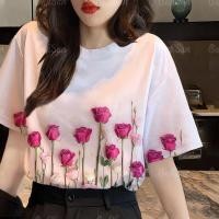 ราคา เสื้อยืดสงกรานต์2567 เสื้อยืดลายดอกสงกรานต์ Hawaiian Shirt Casual Women s Loose Vacation T Shirt (29600491006)