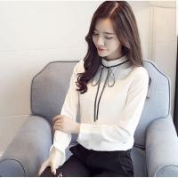 ราคา เสื้อทำงานผู้หญิงขอจิน เนื้อผ้าชีฟองแขนยาว ออกแบบมีติดโบว์ตรงคอสีดำเสื้อส้วม เนื้อผ้าใส่สบาย (7348144786)