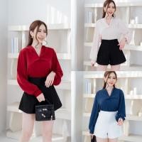 ราคา เสื้อผู้หญิงแขนยาว คอวีเสื้อทำงานเนื้อผ้าเกาหลีออกแบบมาใหม่สไตล์คนเกาหลีนิวแฟชั่น 2023 (23468812493)