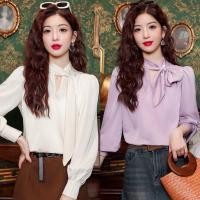 ราคา 8106 เสื้อเบลาส์แขนยาว ประดับโบว์ สไตล์เกาหลี และฝรั่งเศส (19287485268)