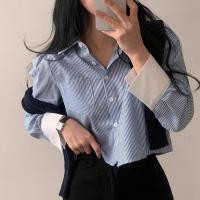 ราคา เสื้อท็อปส์ลําลอง เสื้อเชิ้ตแขนยาว ลายทาง สีฟ้า และสีขาว เสื้อแฟชั่นผู้หญิง สไตล์เกาหลี สําหรับผู้หญิง W322 (25672768833)