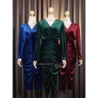 ราคา LUXURY707 LX0335 Velvet Dress เดรสกำมะหยี่แขนยาว กระโปรงทรงทิวลิป พรางหน้าท้อง (9564193812)