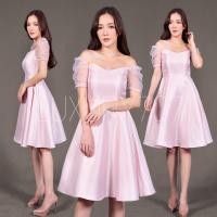 ราคา LUXURY707 VG9522 เดรสสั้นแต่งแขนผ้าแก้วตุ๊กตา (10757009270)